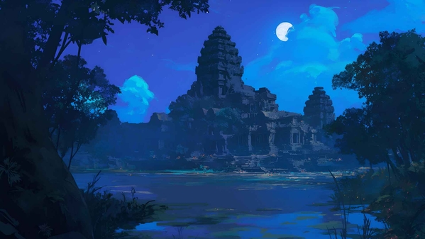 吴哥窟月夜风景电脑壁纸-奈落语