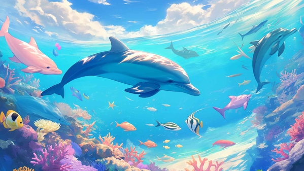 海豚在水下游泳桌面壁纸-奈落语