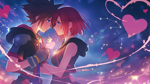 SORA & KAIRI 王国之心情人节桌面壁纸-奈落语