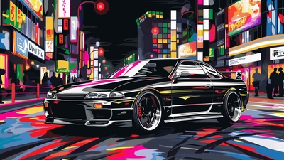 SKYLINE R34 东京漂移桌面壁纸-奈落语