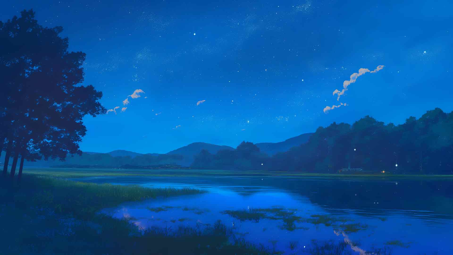 动漫湖夜倒影桌面壁纸-奈落语