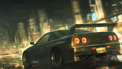 R34 夜晚城市驾驶桌面壁纸-奈落语