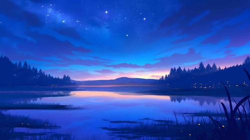 夜空与湖泊倒影桌面壁纸-奈落语
