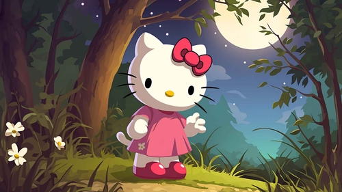 HELLO KITTY 夜晚森林 桌面壁纸-奈落语