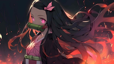 鬼灭之刃祢豆子唯美桌面壁纸-奈落语