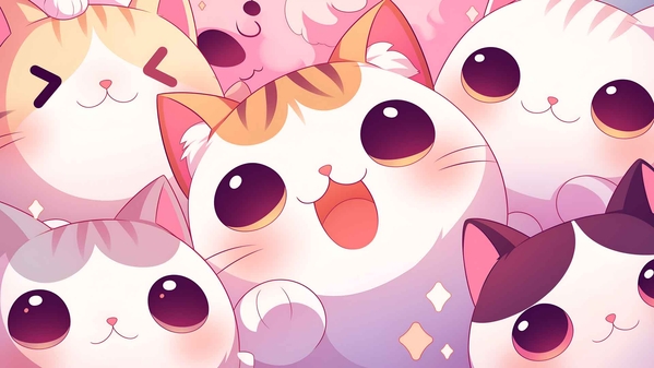 卡哇伊猫拼贴桌面壁纸4K-奈落语