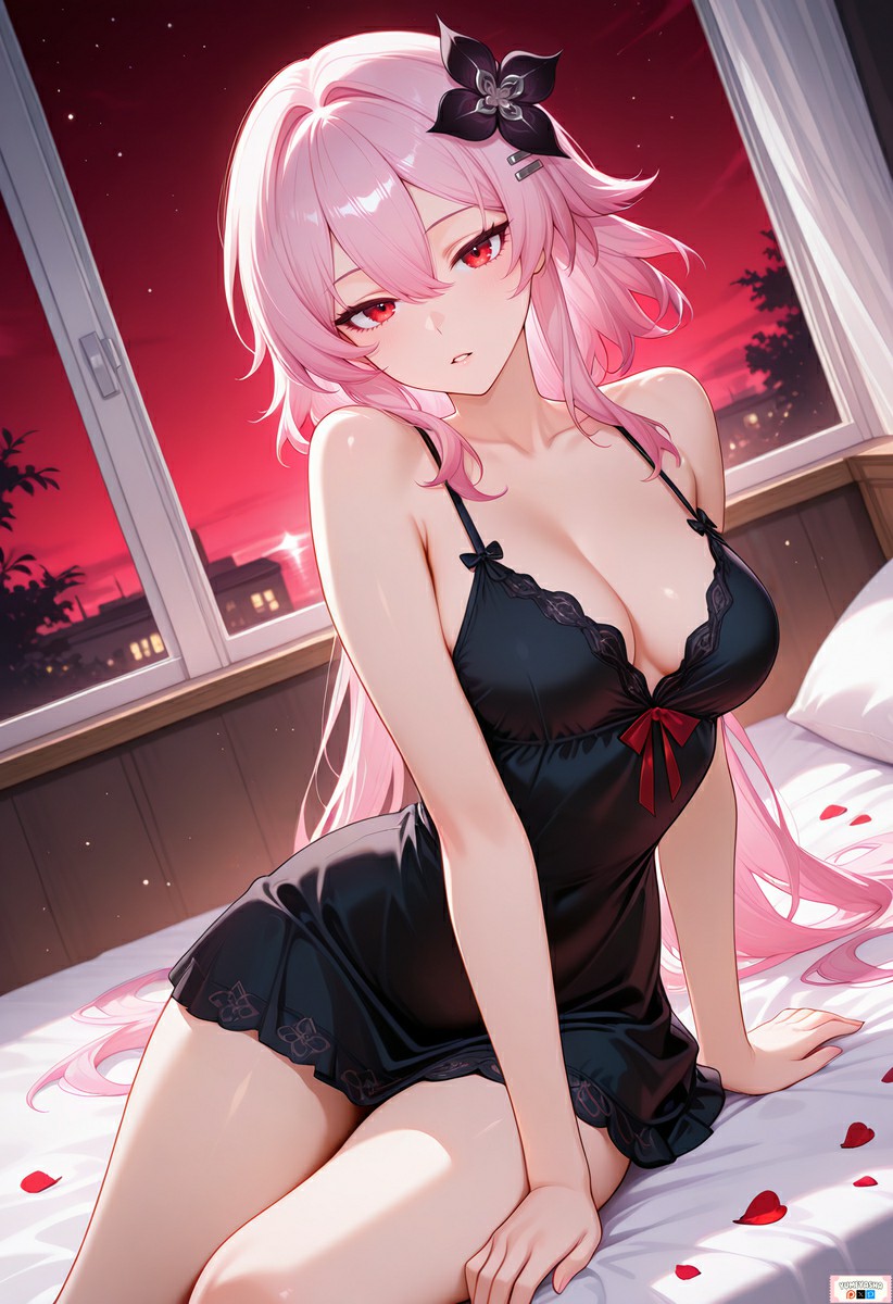 暗夜中的魅力粉色系少女