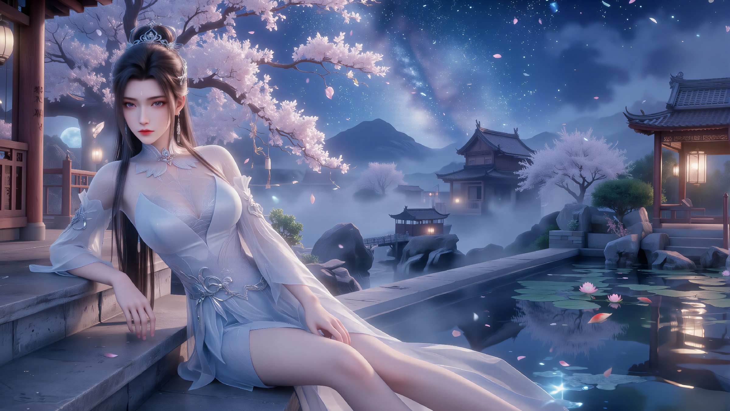 古风佳人，梦幻仙景中的绝美邂逅