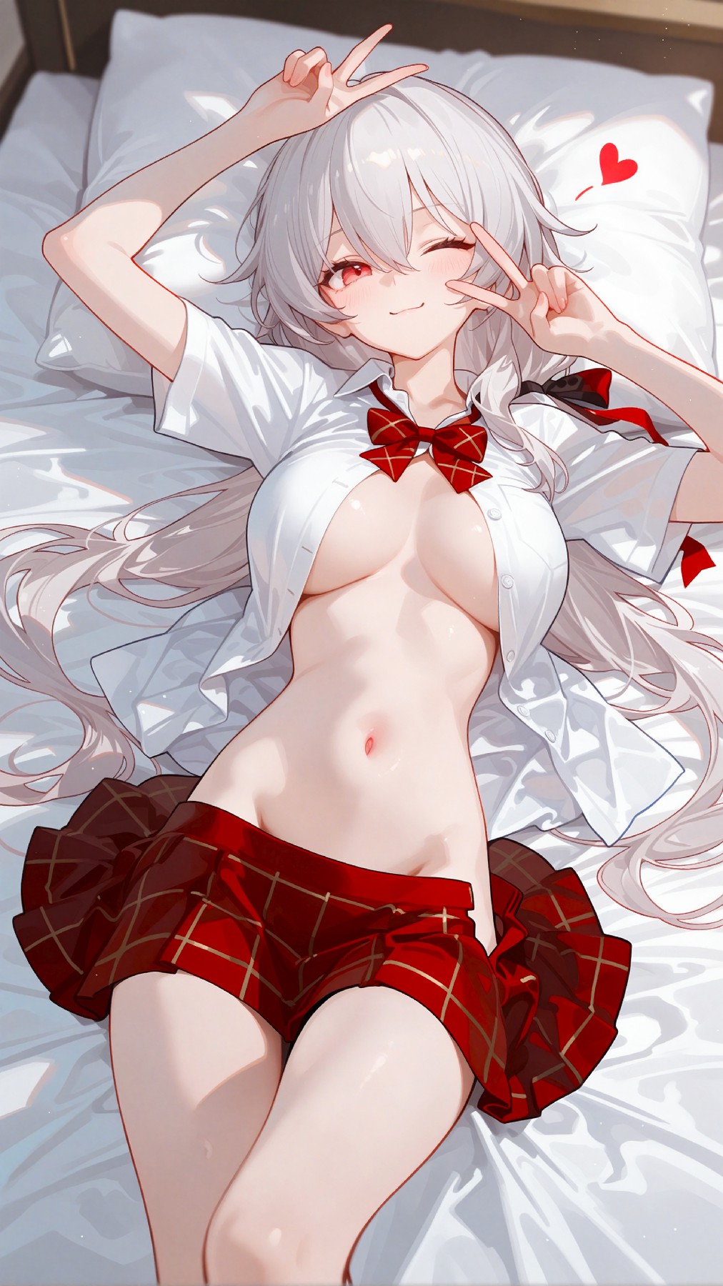 银发校服少女的卧室慵懒俏皮照