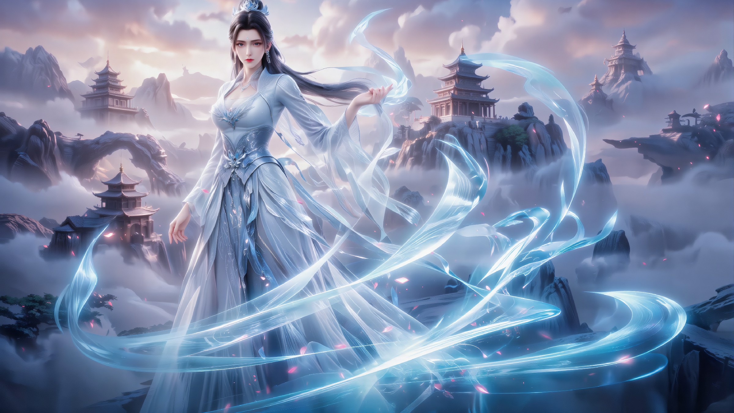 古风仙侠仙子，云雾仙山尽显清冷仙气