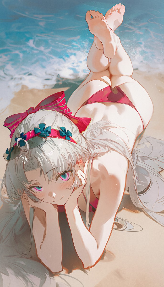 沙滩上的二次元少女，夏日氛围感拉满