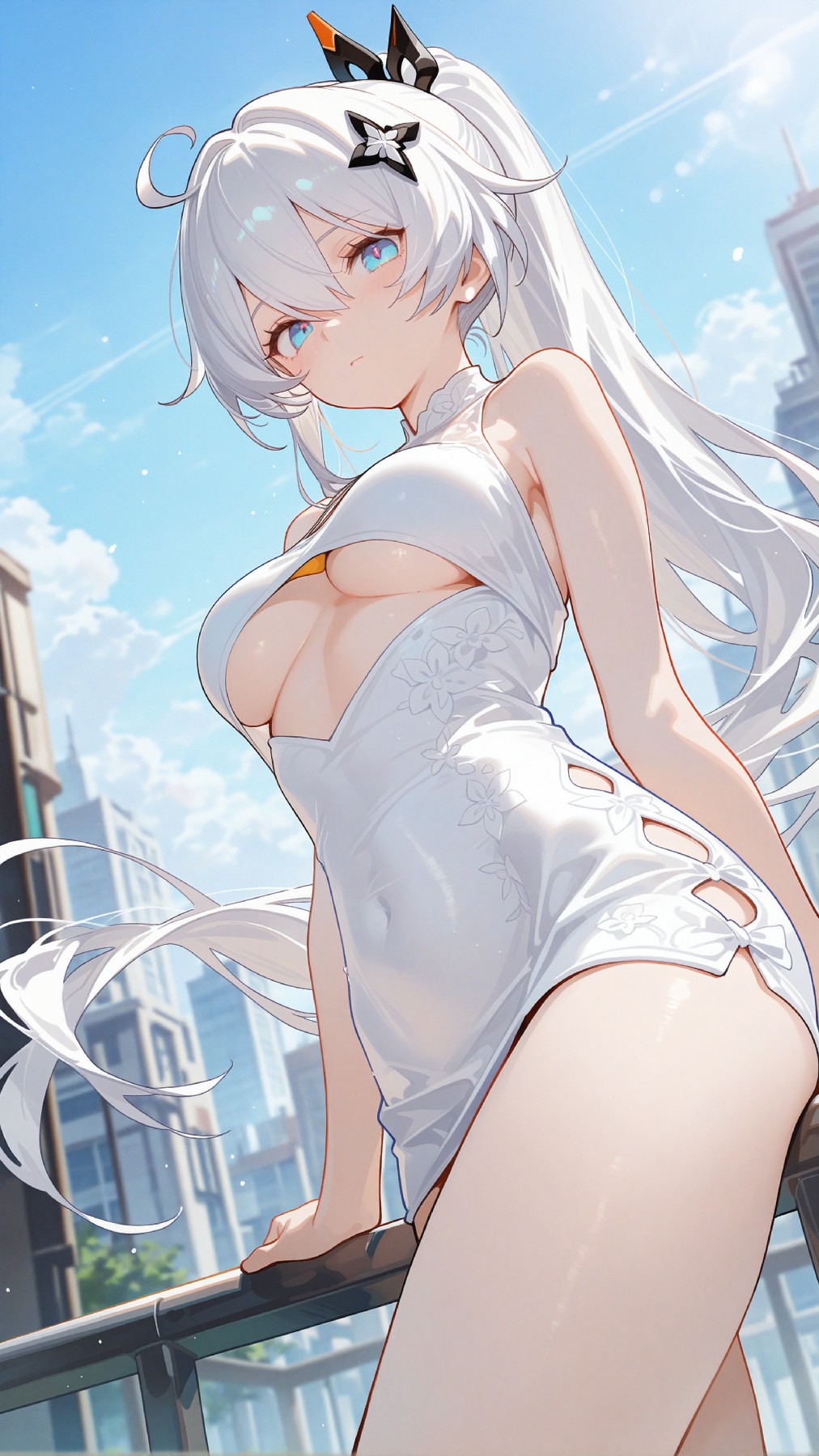 都市天台银发美少女的白裙时尚look