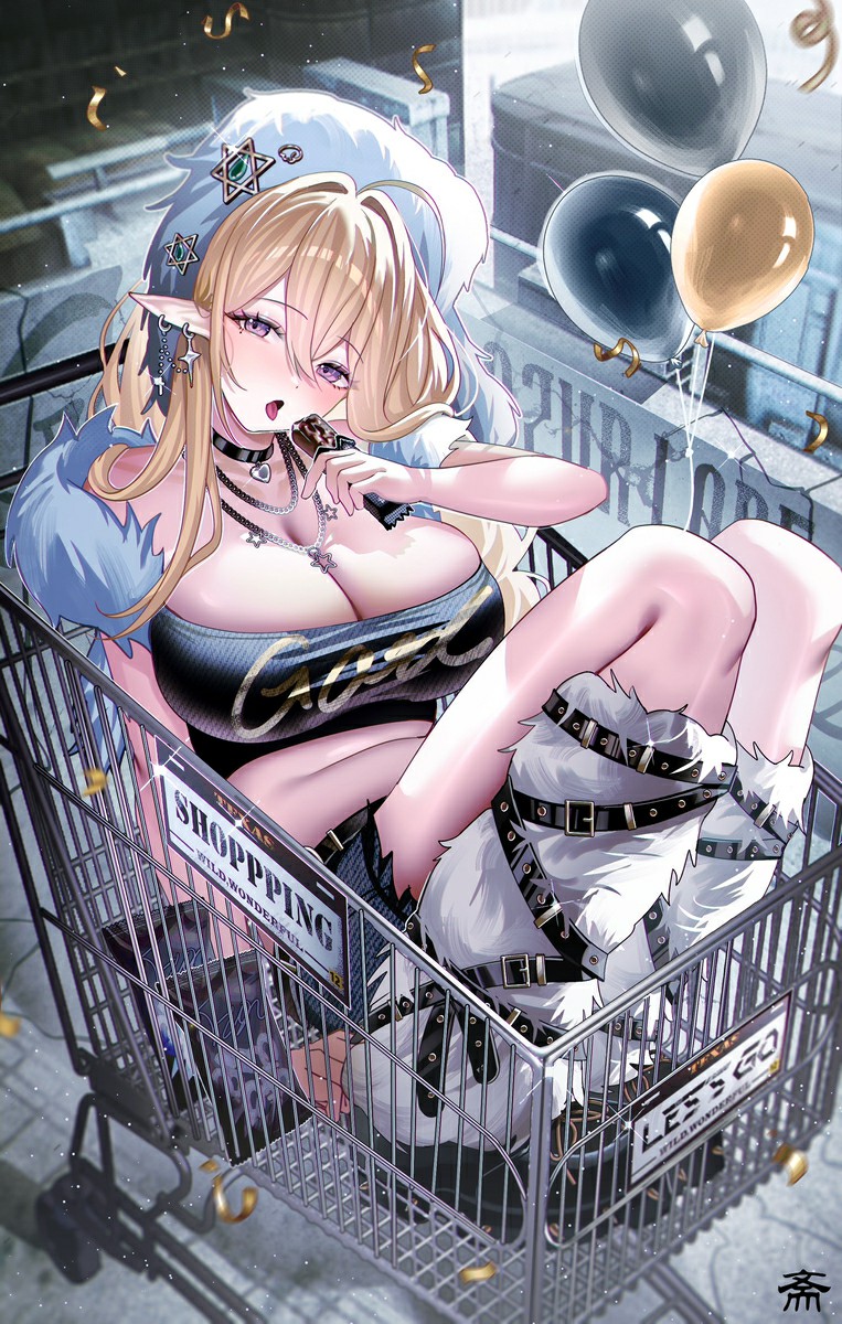 超酷动漫女孩的购物车时尚秀