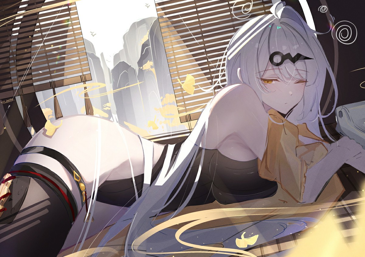 梦幻风动漫少女的慵懒姿态