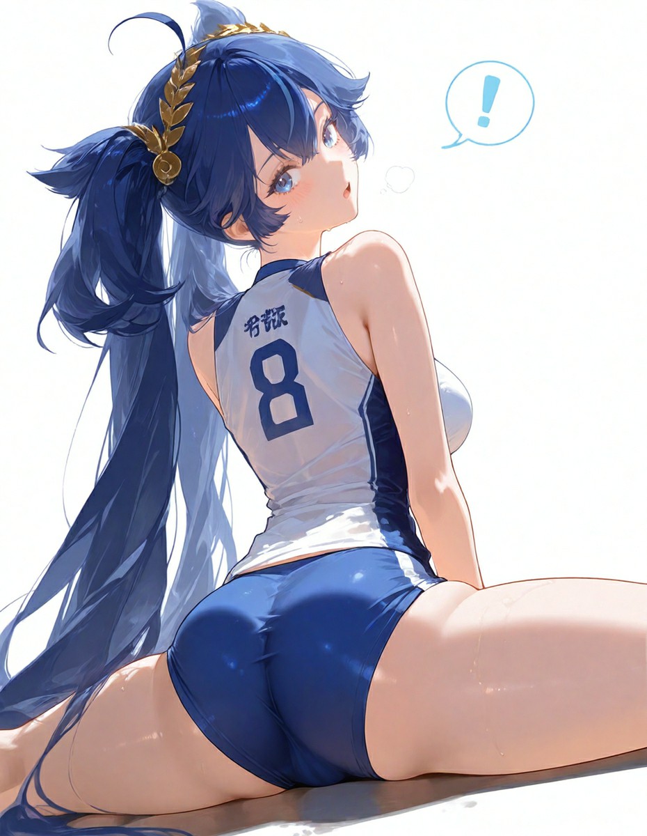 蓝发双马尾运动少女的吸睛瞬间