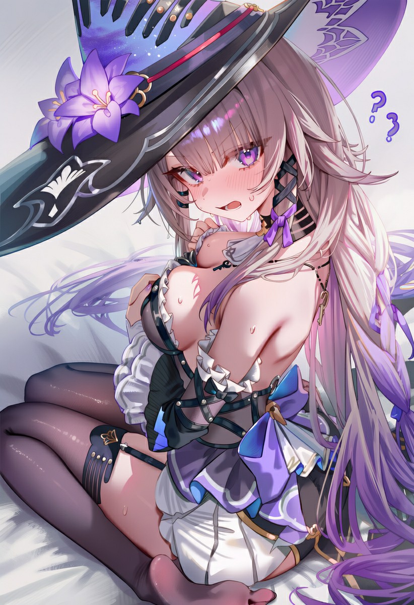 紫发魔法少女的害羞疑惑瞬间