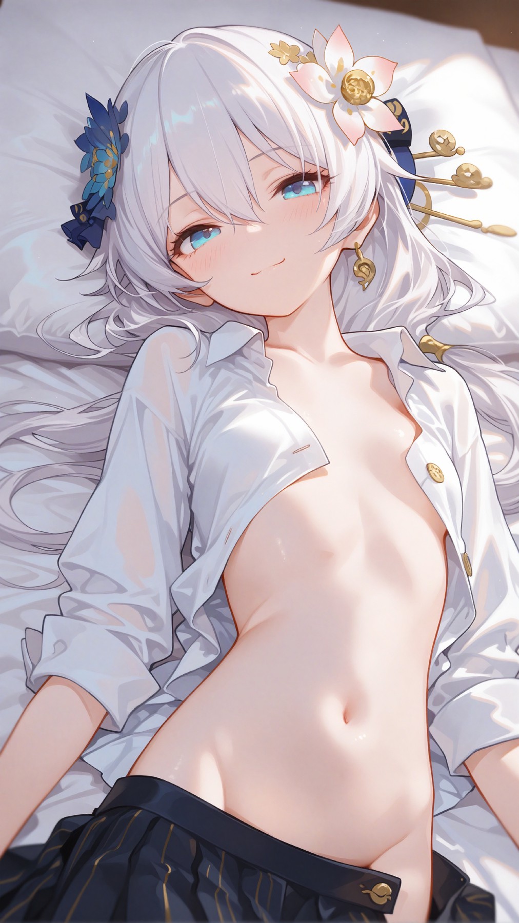 银发蓝眸少女的慵懒居家氛围感