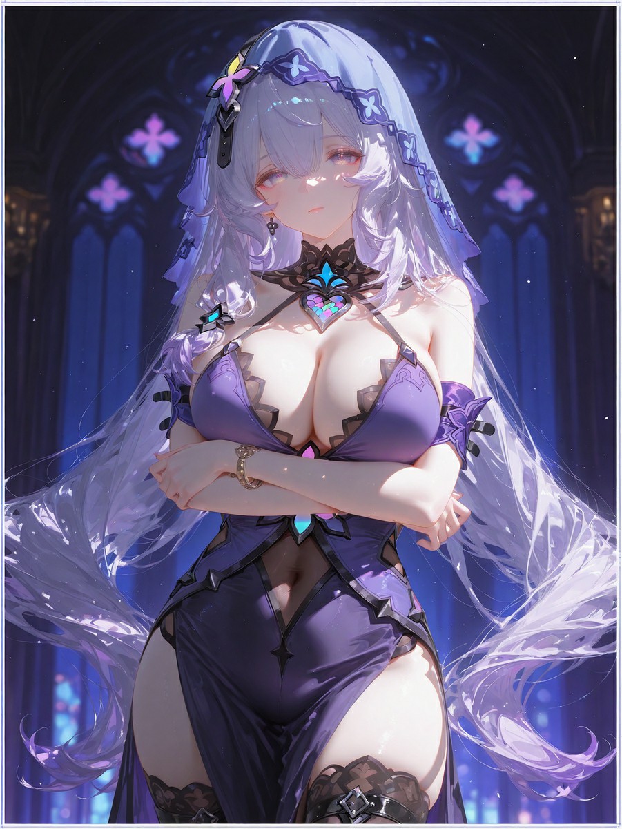 紫色系二次元美少女 神秘教堂氛围感拉满