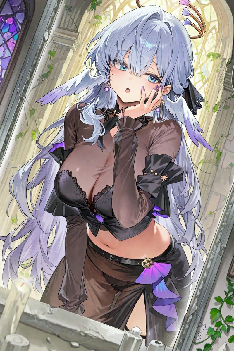 银发紫翼美少女的教堂梦幻穿搭