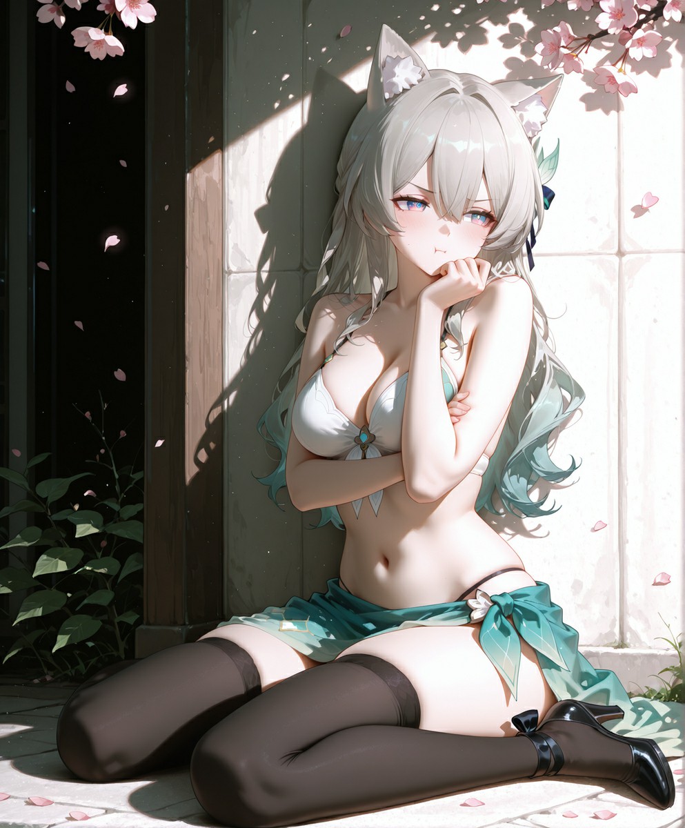 樱花下娇嗔的猫耳少女，傲娇模样超吸睛