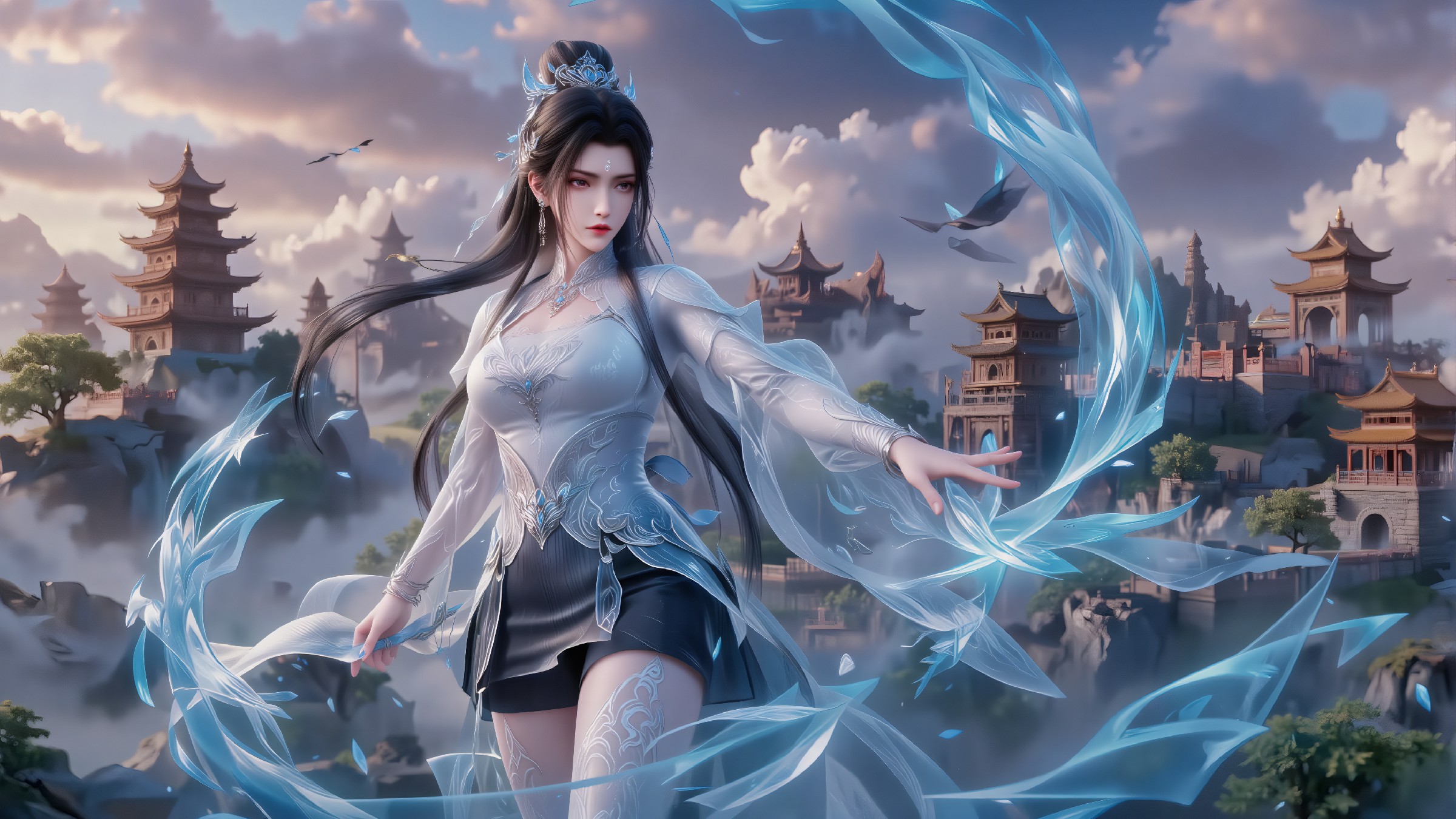 古风仙侠美人携冰蓝特效氛围感拉满