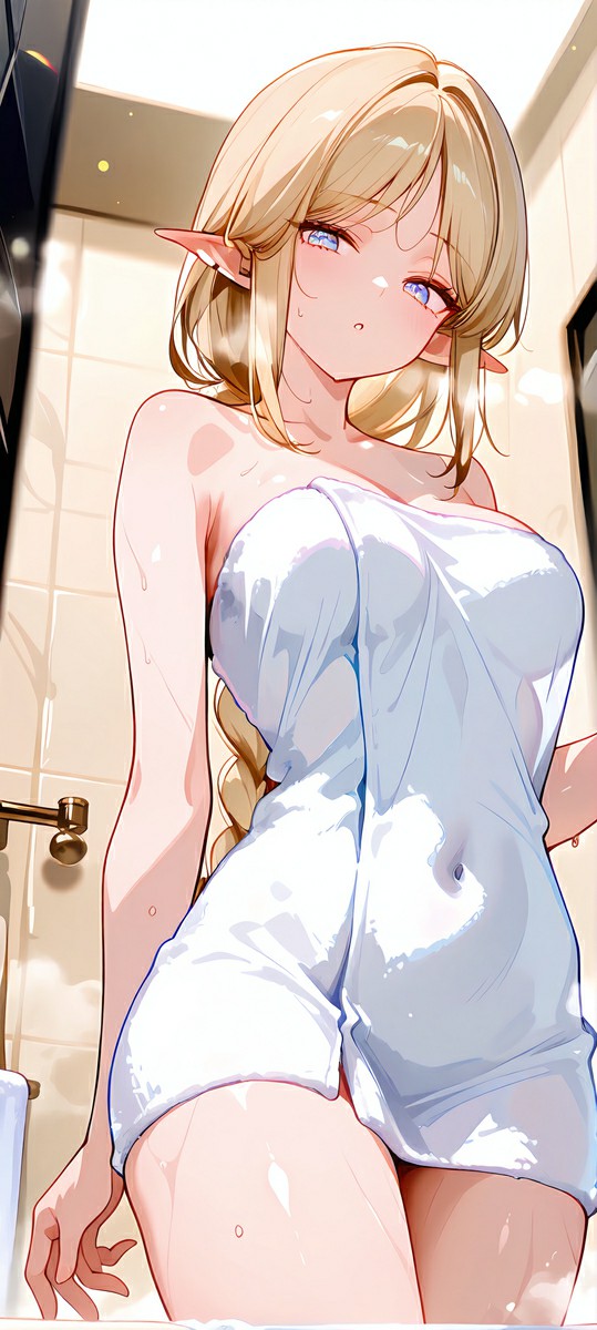 浴室里的精灵耳少女湿身氛围感拉满