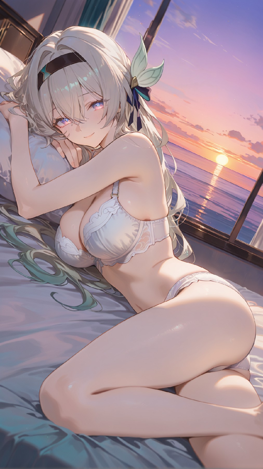 日落海边的动漫少女内衣唯美画面