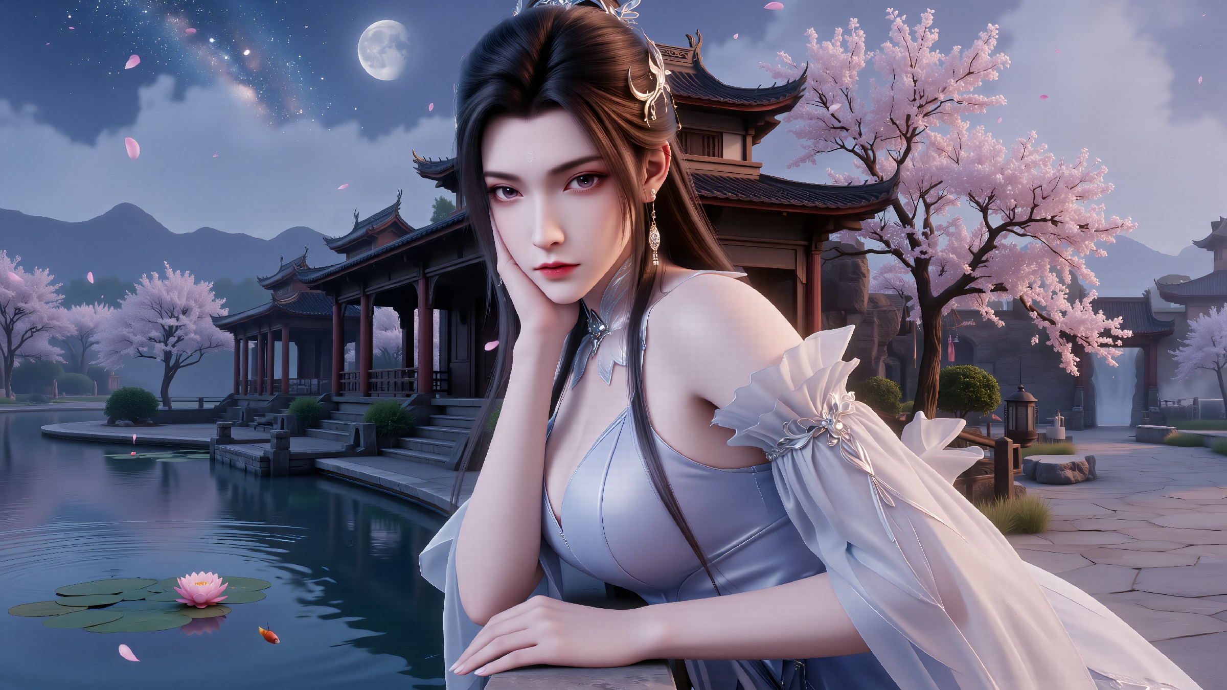 古风美人,夜色下的中式浪漫