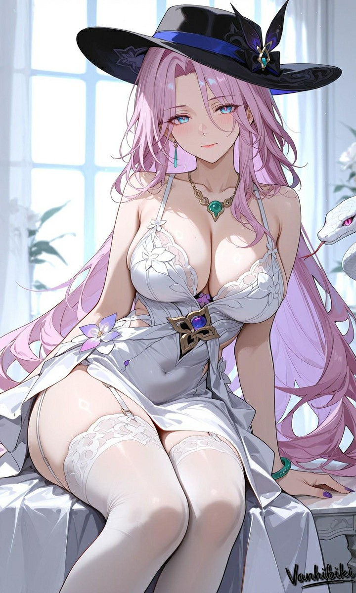 粉发御姐白丝礼服，优雅魅惑氛围感拉满