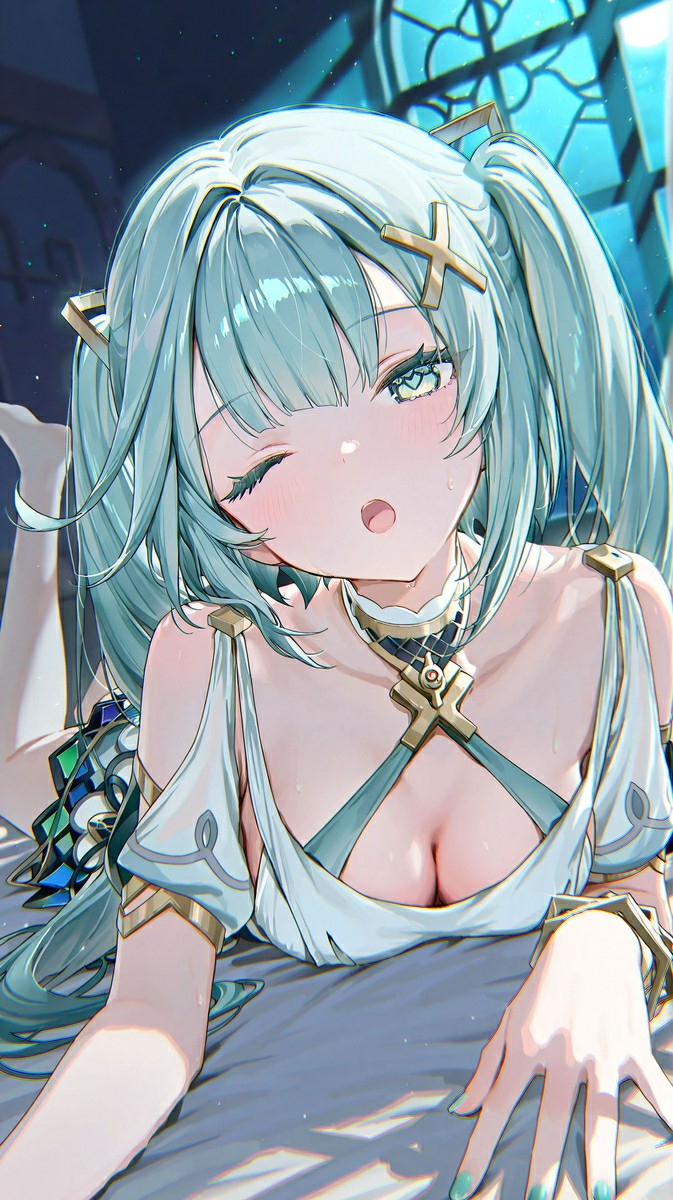 冰蓝双马尾少女慵懒卧榻,氛围感瞬间拉满