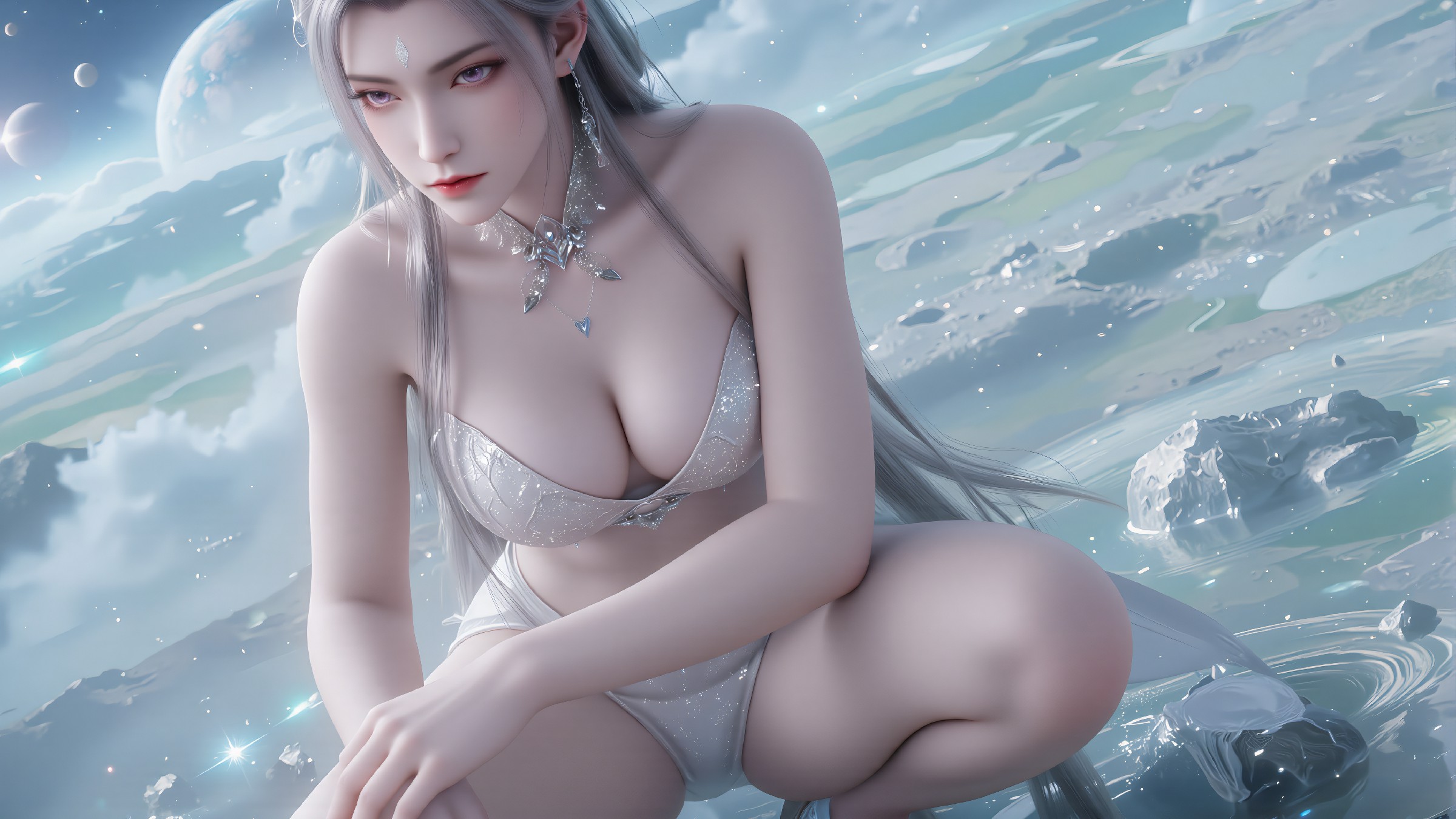 梦幻仙域中的绝美银发佳人