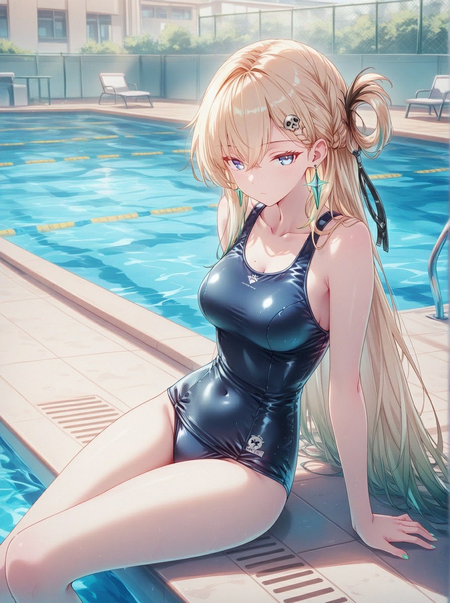 泳池边的元气美少女