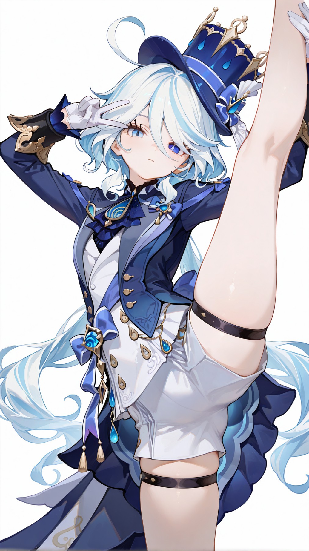蓝白华丽装扮的灵动二次元美少女