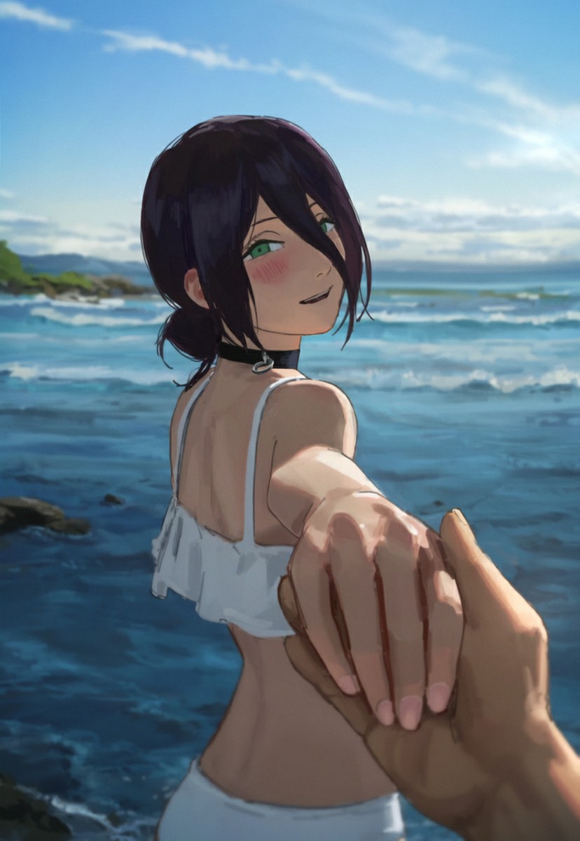 海边牵手的夏日浪漫插画瞬间