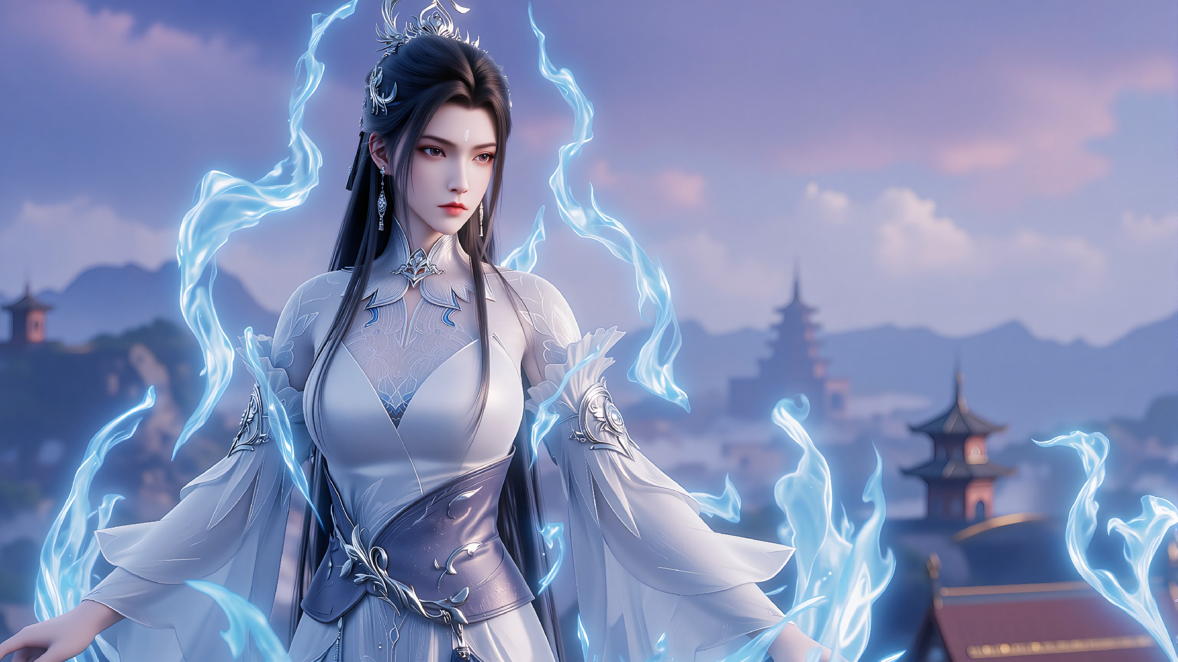 蓝火萦绕的仙侠古风美人 仙气爆棚