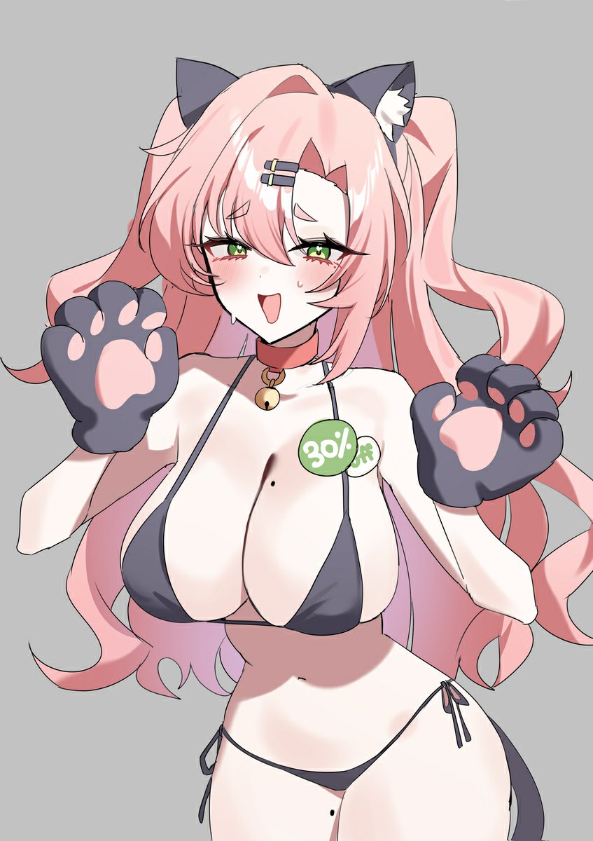 粉发猫耳泳装美少女 娇憨卖萌超有料