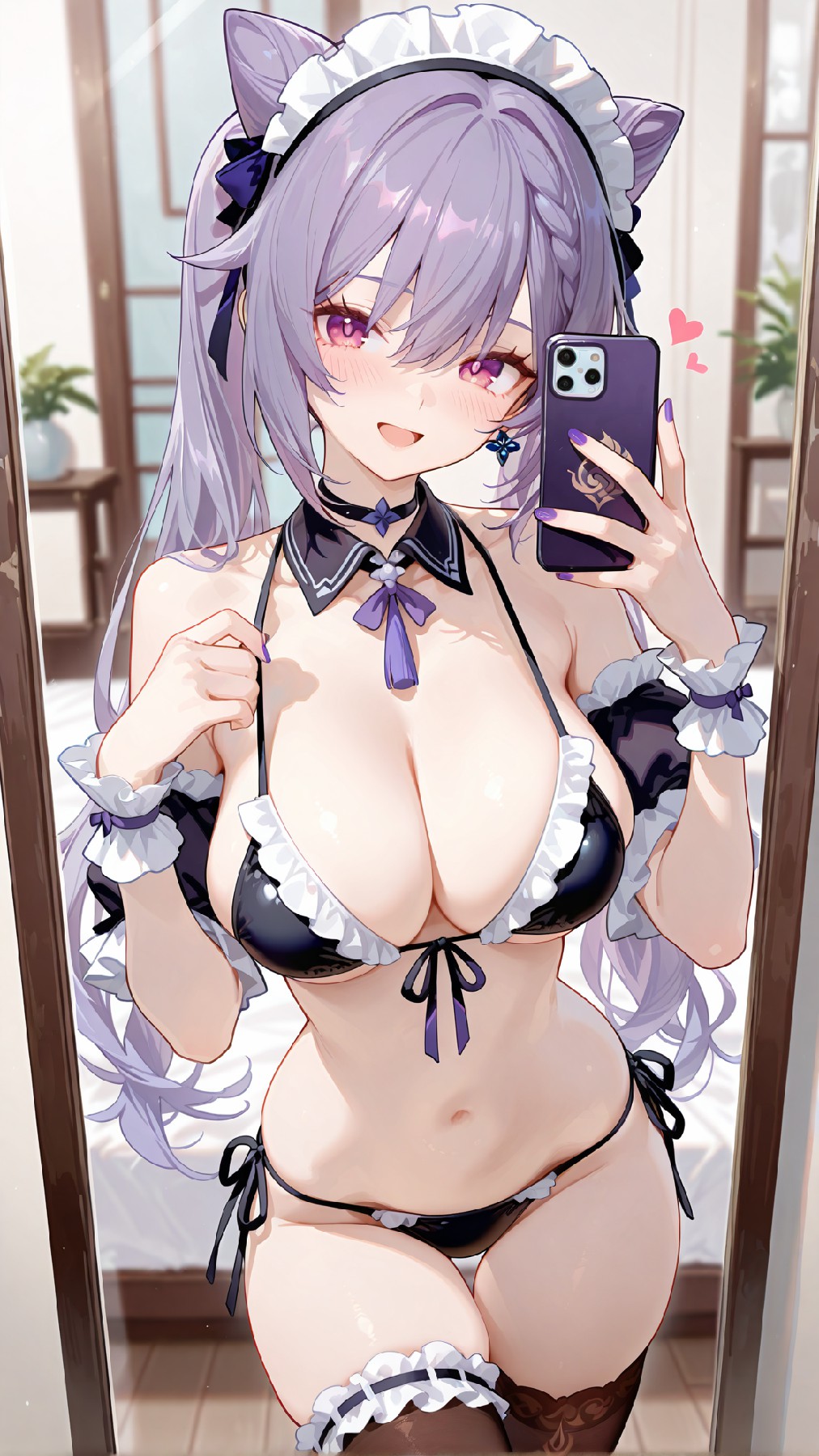 紫发猫耳女仆风比基尼自拍 超甜二次元穿搭