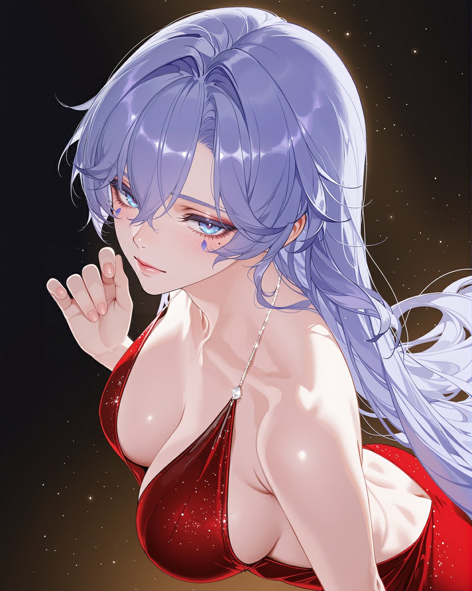 紫发美人红裙闪耀 梦幻氛围感拉满