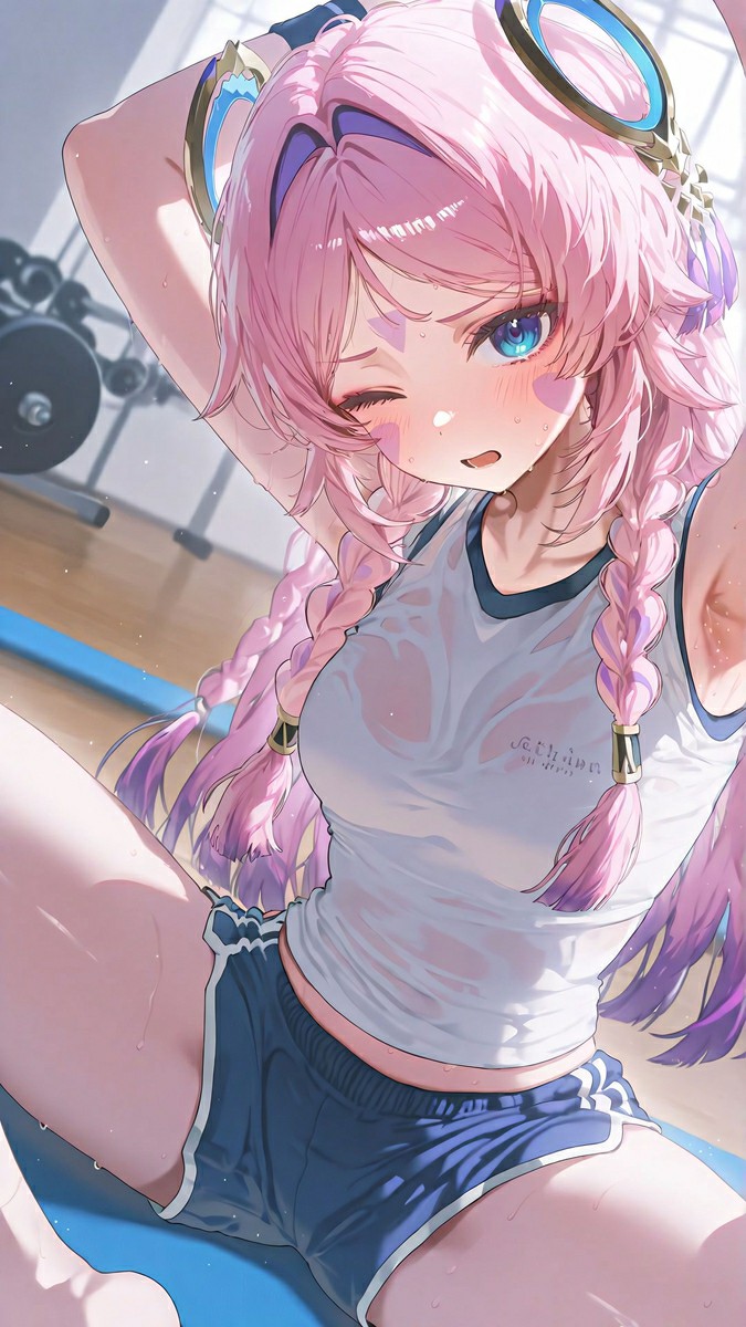 粉发运动系少女的健身房元气瞬间