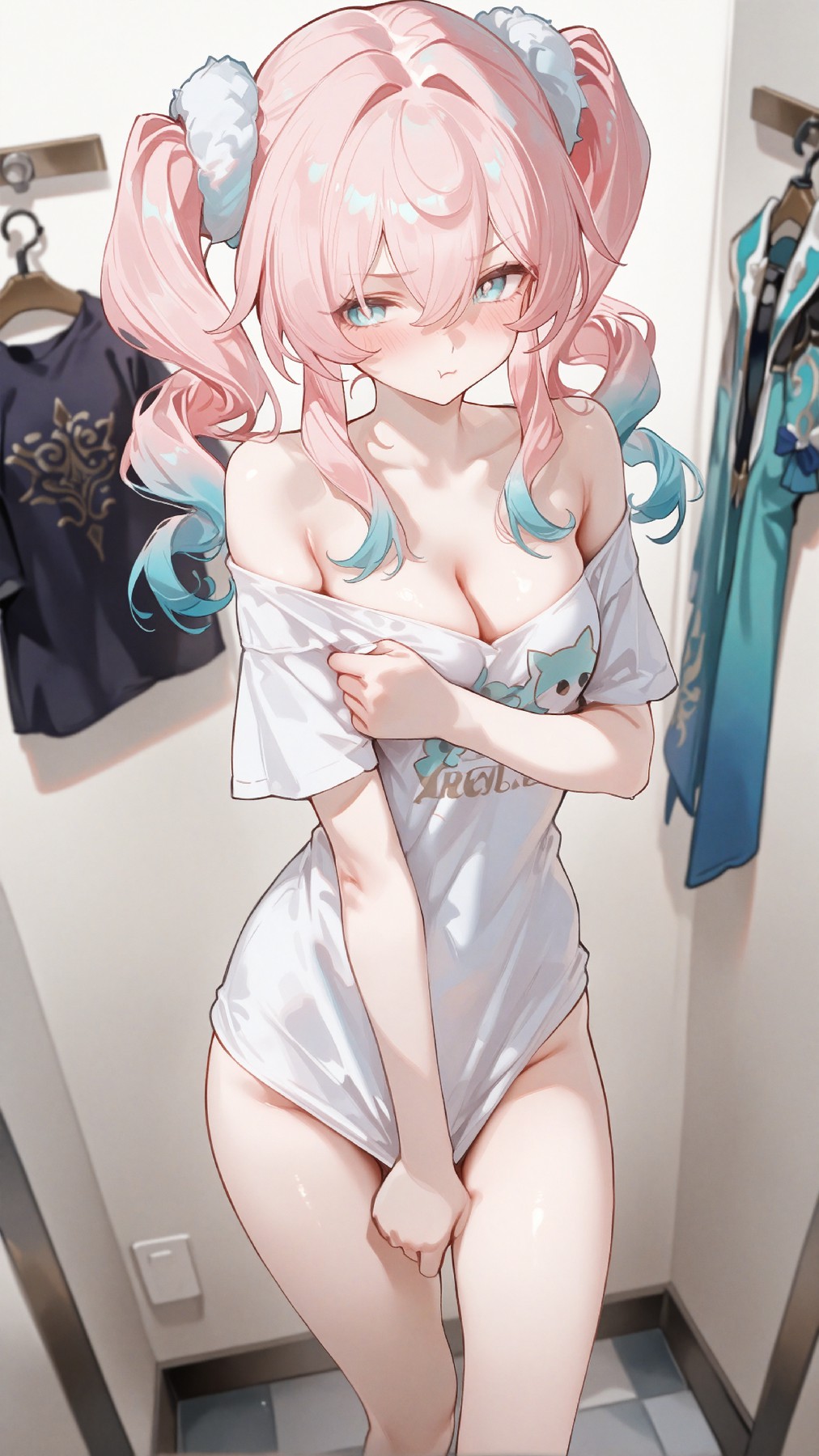 粉蓝双马尾少女的清新可爱穿搭分享