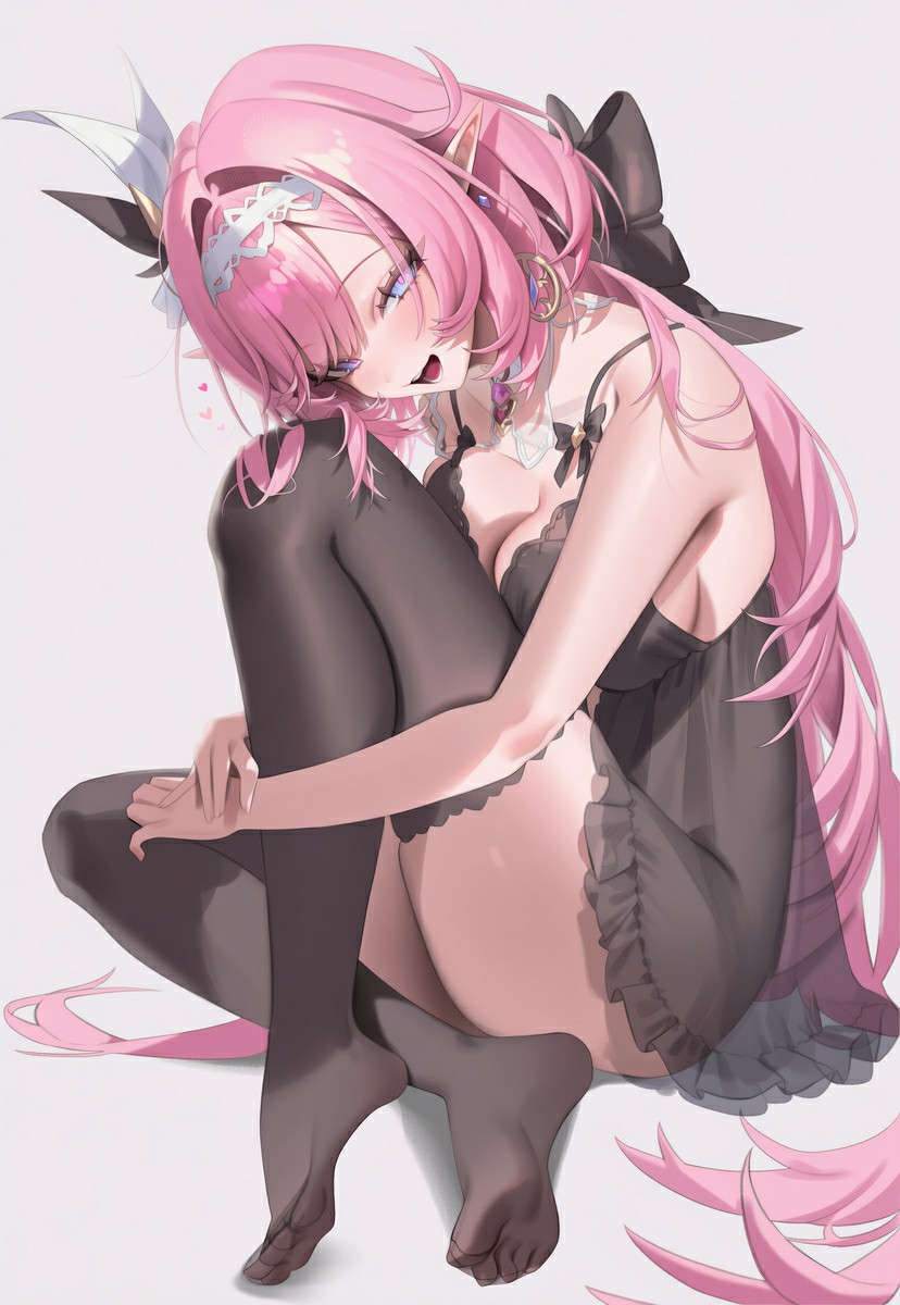 粉发尖耳少女慵懒抱膝 软萌氛围感拉满