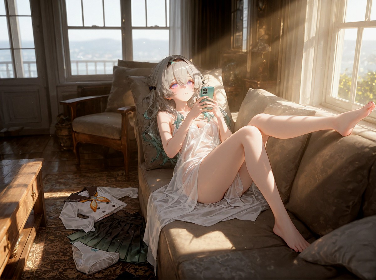 慵懒少女的惬意独处时光