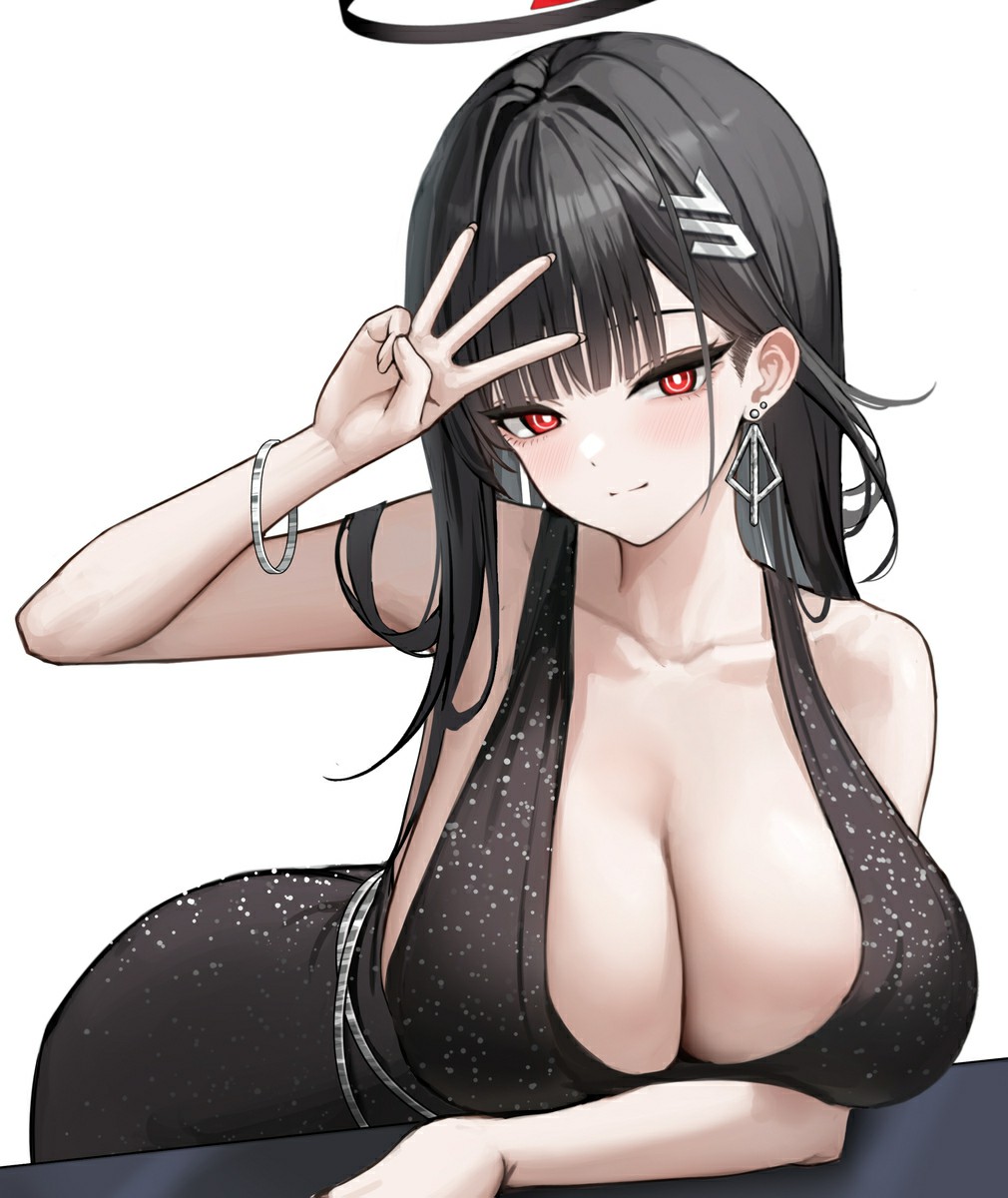 黑发红眼御姐风，比耶姿势超吸睛