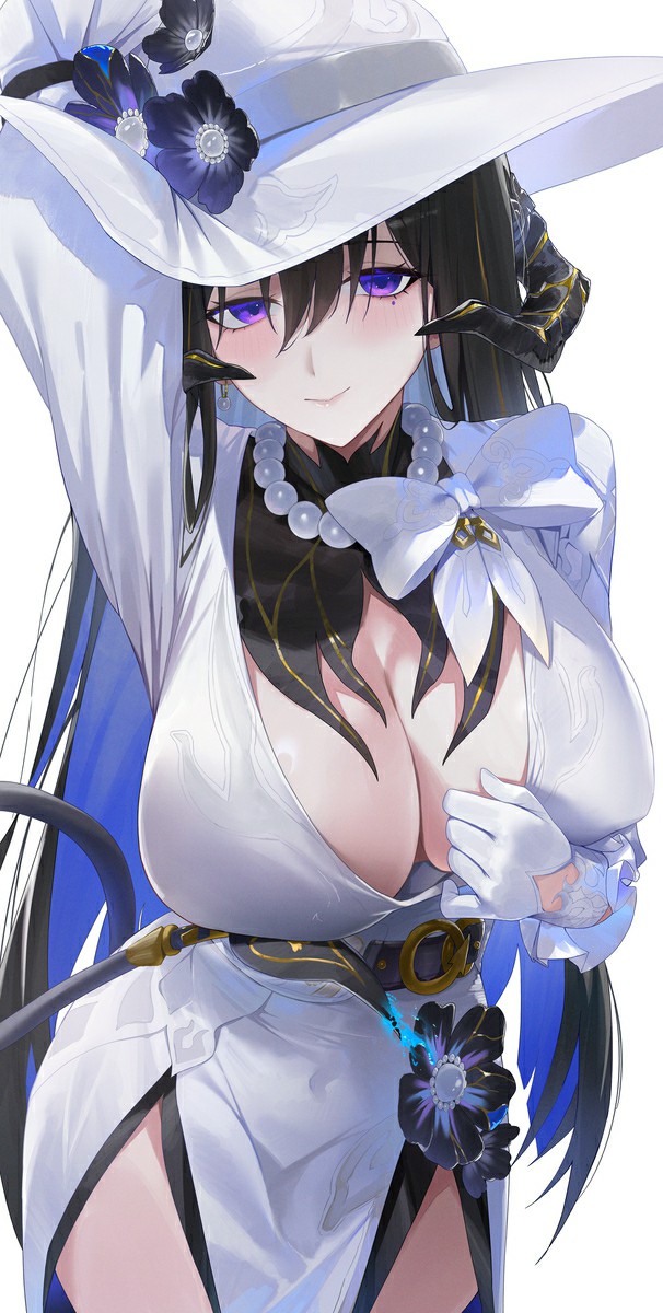 黑角御姐着纯白礼裙，冷艳魅惑氛围感拉满