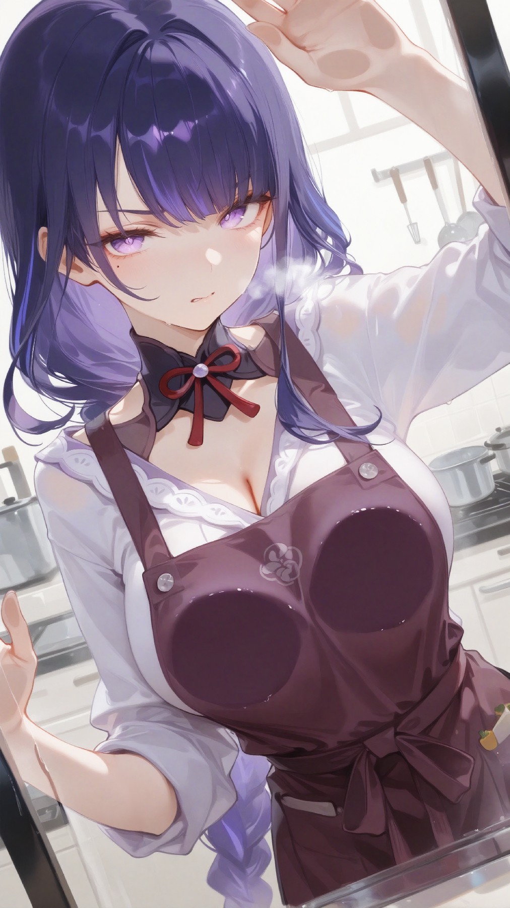 厨房中的梦幻紫发美少女