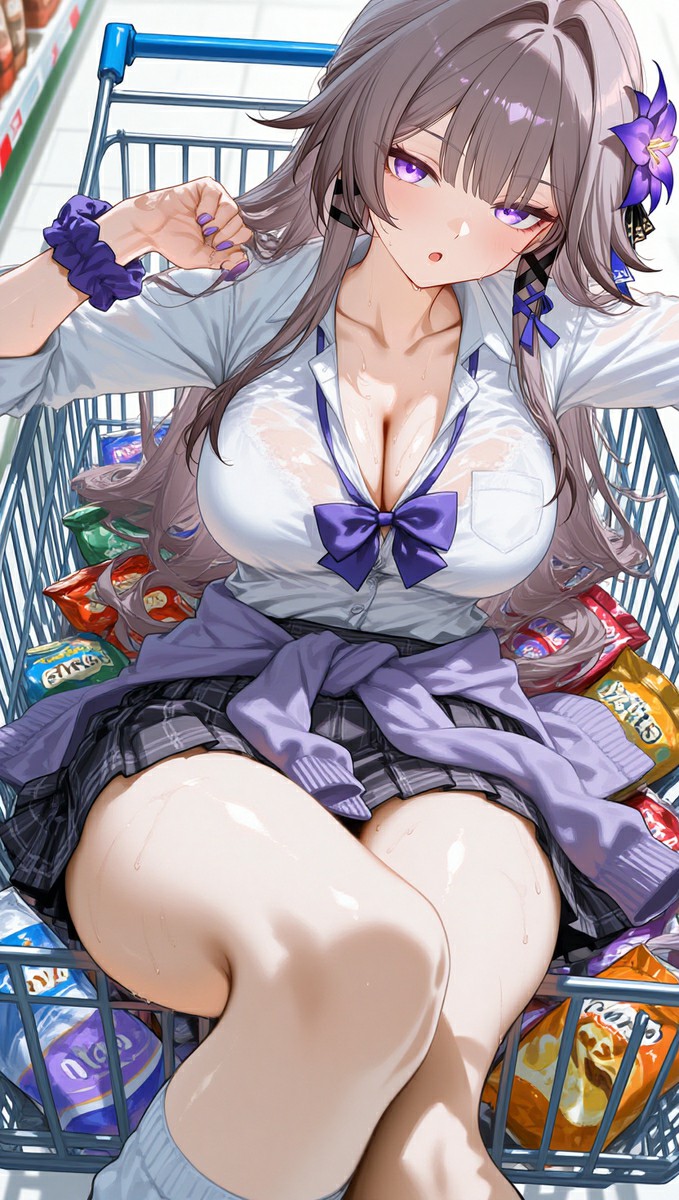 动漫少女在购物车的独特姿态