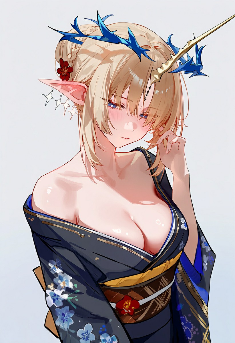 梦幻精灵风和服美少女插画