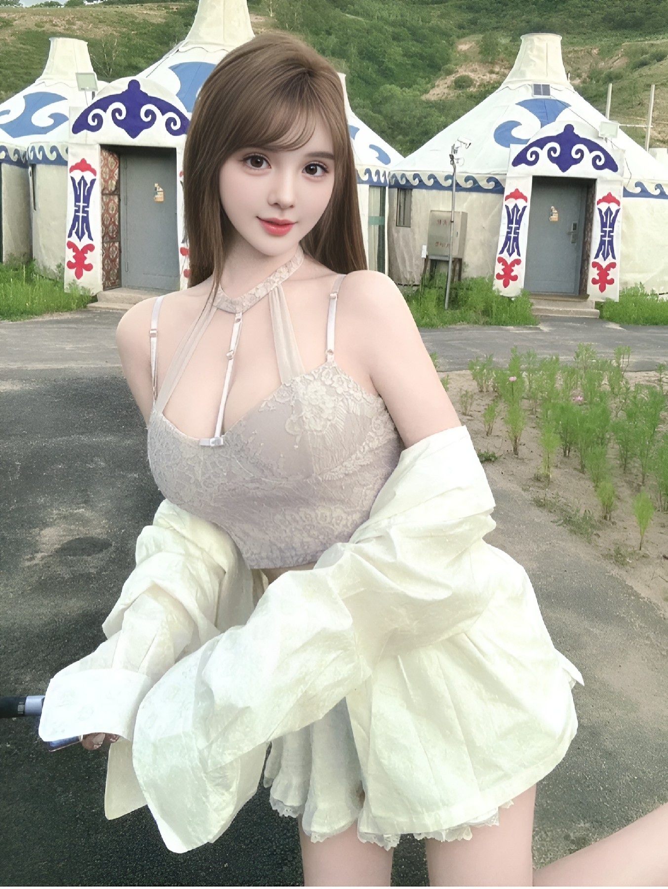 蒙古包前的温柔夏日穿搭分享