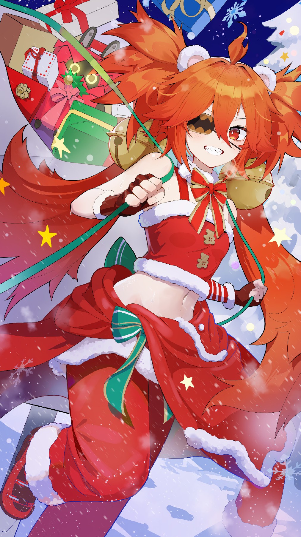 雪夜熊耳红发少女，满载圣诞礼物而至