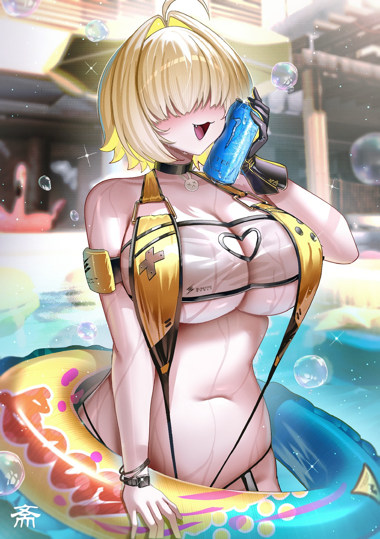 夏日泳池边的二次元活力少女